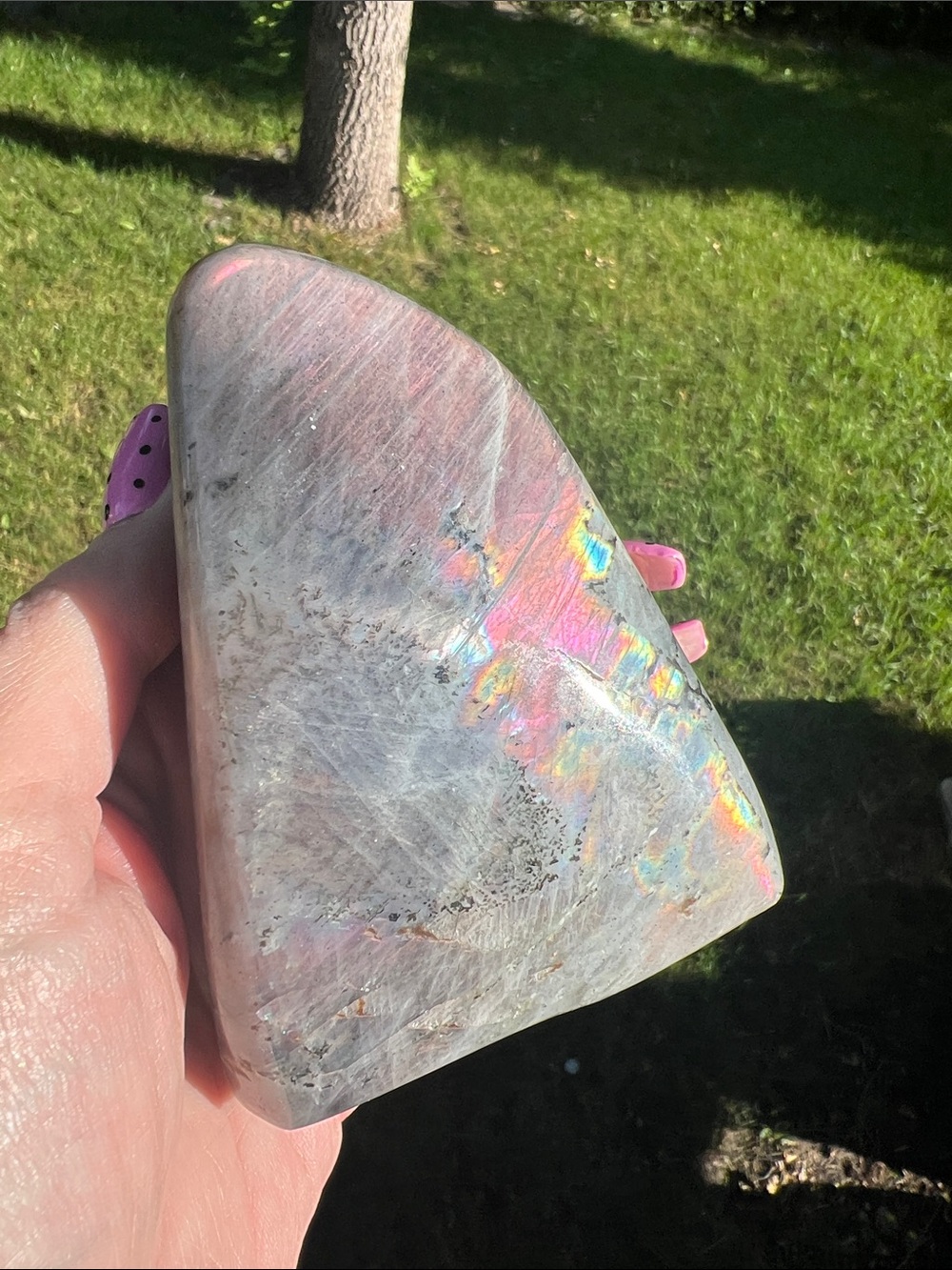 Decorative Labradorite free form - beautiful pink purple orange flash